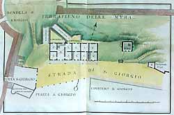 Disegno della caserma edificata sotto la Repubblica Veneta presso Porta San Giorgio (seconda metà del Cinquecento)